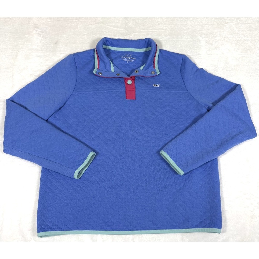Vineyard Vines Women's Small Quilted Pullover Blue Pastel Contrast Snap
